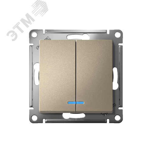 Выключатель двухклавишный ATLASDESIGN с подсветкой схема 5а 10АХ механизм шампань - фото 2