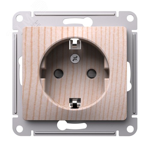GLOSSA розетка с заземлением со шторками, 16А, механизм, сосна - фото 1