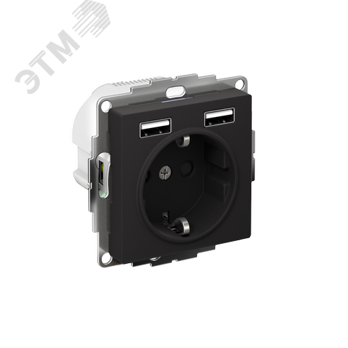 Изображение товара Розетка ATLASDESIGN 16А+USB A+A, механизм, КАРБОН (шт)