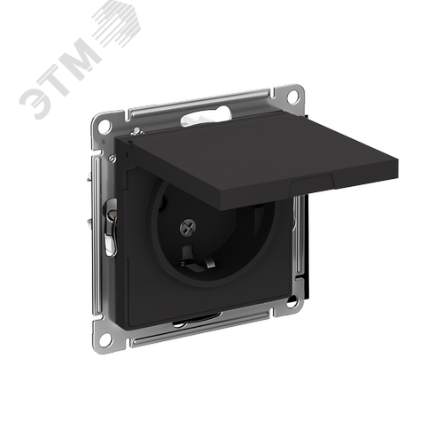 Розетка ATLASDESIGN с заземлением со шторками с крышкой 16А IP20 механизм карбон - фото 1