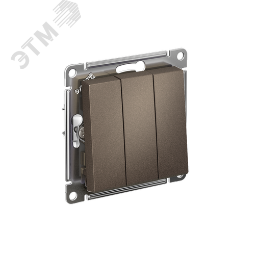 Выключатель трехклавишный ATLASDESIGN схема 1+1+1 10АХ механизм мокко - фото 1