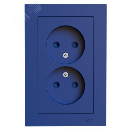 ATLASDESIGN РОЗЕТКА двойная без заземления со шторками,16А, в сборе, АКВАМАРИН - фото 2