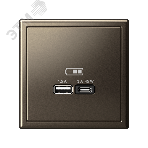 ARTGALLERY USB розетка A + тип-C 45Вт высокоскор.заряд. QC, PD, механизм, мокко - фото 5