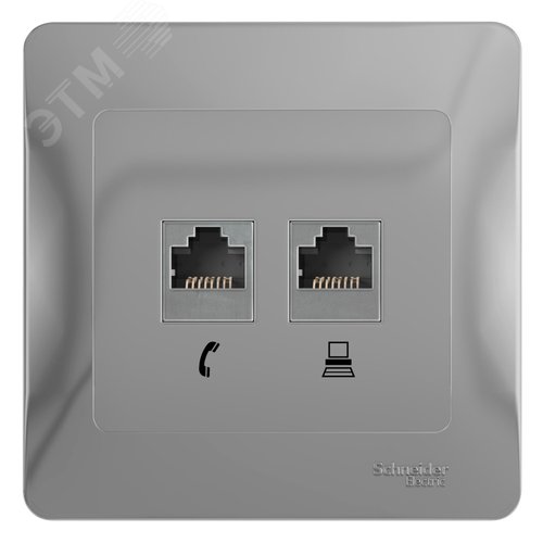 GLOSSA Розетка телефон/компьютер RJ11+RJ45 категория 5е в рамку алюминий - фото 1