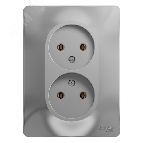 GLOSSA Розетка двойная без заземления в сборе алюминий - фото 1