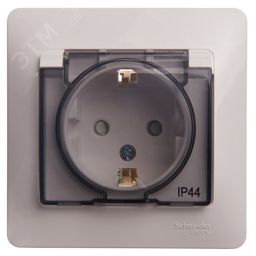 GLOSSA Розетка с заземлением со шторками с крышкой белая в сборе IP44 - фото 1