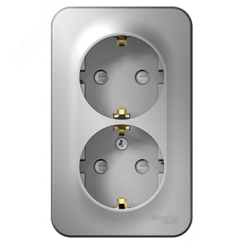 Розетка BLANCA наружная двойная, с заземлением, со шторками, с изолирующей пластиной, 16А, 250В, алюминий - фото 3