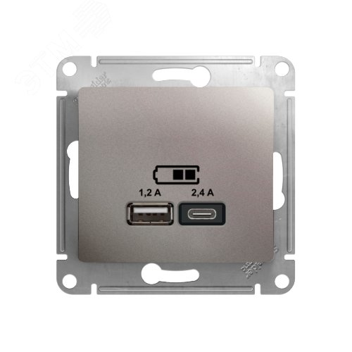 Изображение товара GLOSSA USB РОЗЕТКА A+С, 5В/2,4А, 2х5В/1,2 А, механизм, ПЛАТИНА (шт)