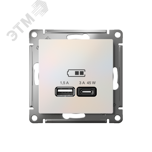 ATLASDESIGN USB РОЗЕТКА A + тип-C 45W высокоскор.заряд. QC,PD, механизм, ЖЕМЧУГ - фото 2