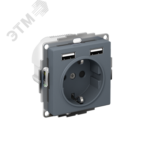 Изображение товара РОЗЕТКА ATLASDESIGN 16А c 2 USB A+A, 5В/2,4А, 2х5В/1,2А, механизм, ГРИФИЛЬ (шт)