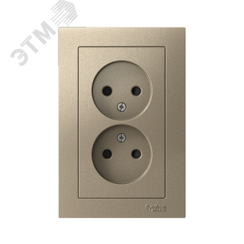 ATLASDESIGN розетка двойная без заземления со шторками, 16А, в сборе, шампань - фото 1