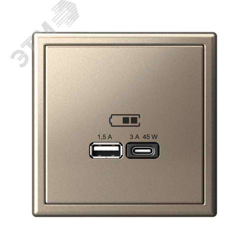 ARTGALLERY USB розетка A + тип-C 45Вт высокоскор.заряд. QC, PD, механизм, шампань - фото 5