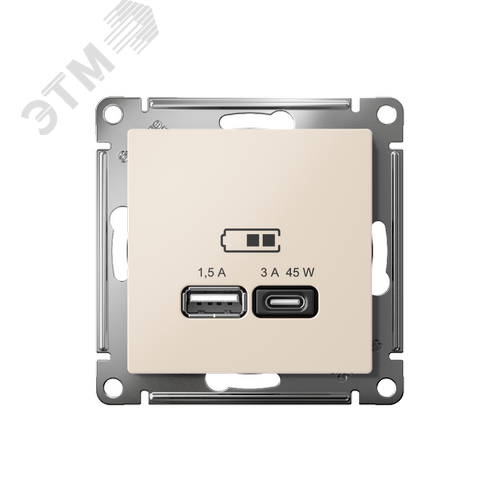 ATLASDESIGN USB РОЗЕТКА A + тип-C 45W высокоскор.заряд. QC,PD, механизм, БЕЖЕВЫЙ - фото 2