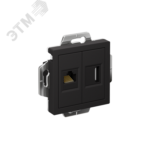 ATLASDESIGN РОЗЕТКА двойная HDMI+RJ45, кат.5Е, механизм, КАРБОН - фото 1