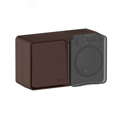 AtlasDesign PROFI IP54 О/У БЛОК: РОЗ. з/к со шт. 16А, ВЫКЛ.1-клав.10А, КОРИЧНЕВЫЙ - фото 2