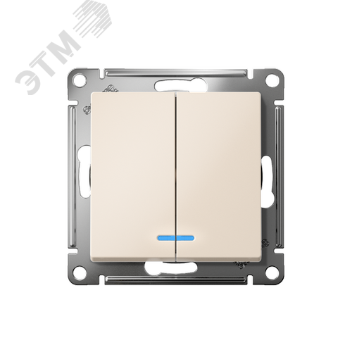 Выключатель двухклавишный ATLASDESIGN с подсветкой схема 5а 10АХ механизм бежевый - фото 2