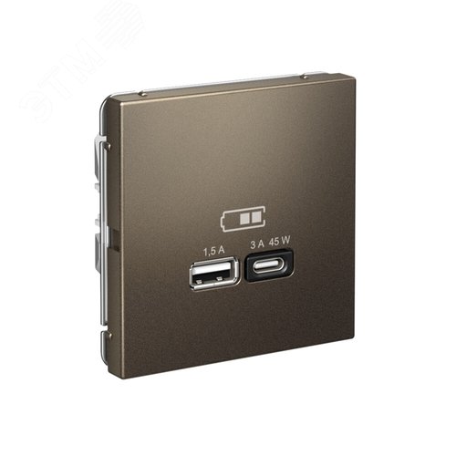 ARTGALLERY USB розетка A + тип-C 45Вт высокоскор.заряд. QC, PD, механизм, мокко - фото 2