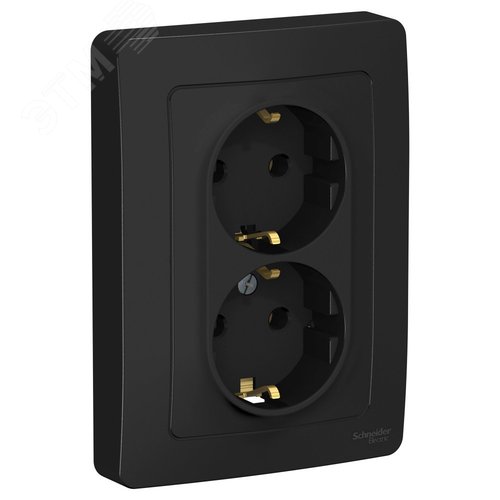 BLANCA скрытой установки розетка двойная с заземлением без шторок, 16А, 250В, антрацит - фото 1