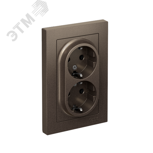 Изображение товара Розетка ATLASDESIGN двойная с заземлением 16А в сборе мокко (шт)