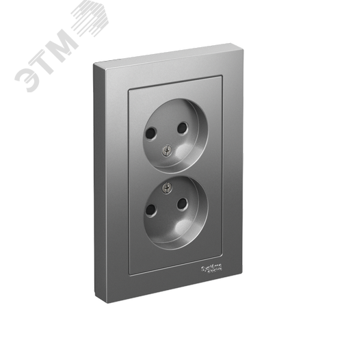 Розетка ATLASDESIGN двойная без заземления со шторками 16А в сборе сталь - фото 1