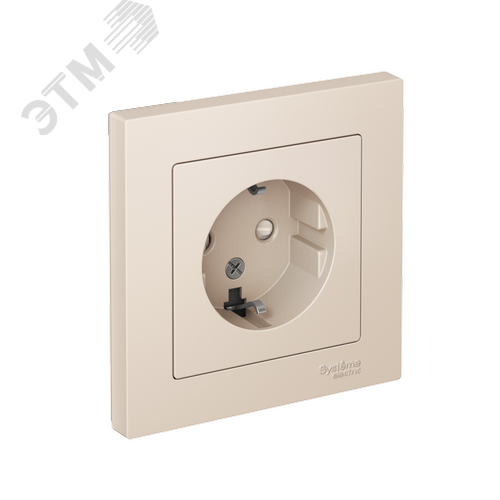 Розетка ATLASDESIGN с заземлением со шторками 16А в сборе бежевый - фото 1