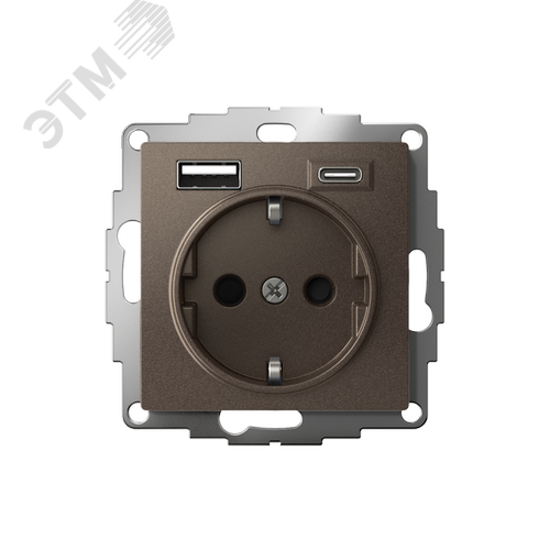 ATLASDESIGN РОЗЕТКА 16А c 2 USB A+C, 5В/2,4А/3,0А, 2х5В/1,5А, механизм, МОККО - фото 2