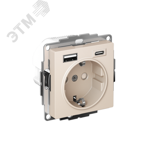 ATLASDESIGN РОЗЕТКА 16А c 2 USB A+C, 5В/2,4А/3,0А, 2х5В/1,5А, механизм, БЕЖЕВЫЙ - фото 1
