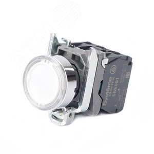 Изображение товара Кнопка SB4 с подсветкой в сборе модульная 22мм белая металл 24ВDC 1НО+1НЗ (шт)