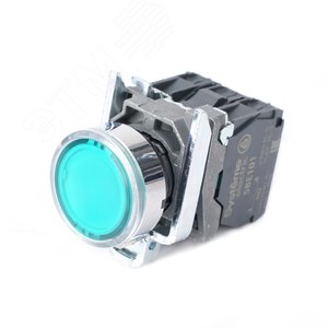 Кнопка SB4 с подсветкой в сборе модульная 22мм зеленая металл 24ВDC 1НО+1НЗ - фото 1