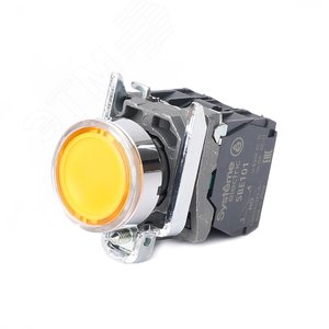 Изображение товара Кнопка SB4 с подсвет в сборе модуль 22мм желтая металл 230-240ВAC 1НО+1НЗ (шт)