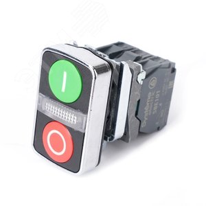 Изображение товара Кнопка SB4 двойн в сборе модуль 22мм за+сигн лампа+кр О металл 230 В АС 1НО+1НЗ (шт)