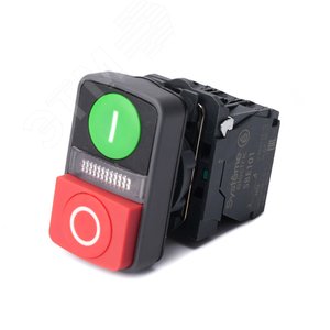 Изображение товара Кнопка двойн SB5 в сборе модуль 22мм pI+сиг ламп+кр выс О пластик 24ВВС 1НО+1НЗ (шт)