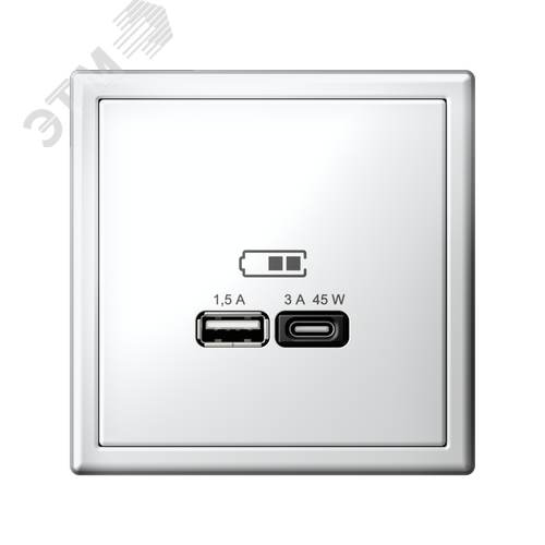 ARTGALLERY USB розетка A + тип-C 45Вт высокоскор.заряд. QC, PD, механизм, белый - фото 5