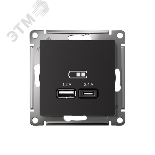 РОЗЕТКА USB ATLASDESIGN A+С, 5В/2,4А, 2х5В/1,2 А, механизм, КАРБОН - фото 2