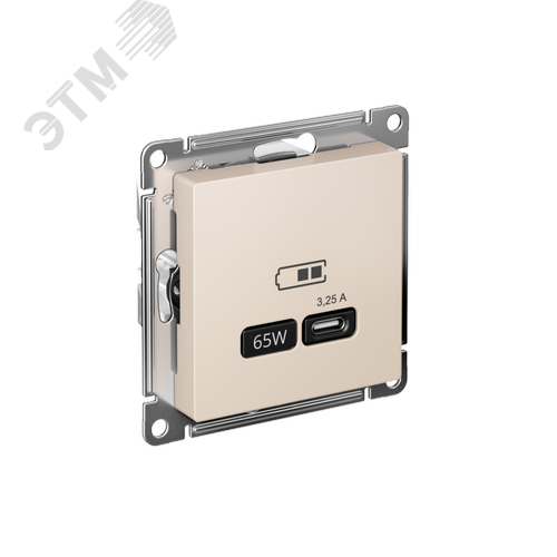 Изображение товара ATLASDESIGN USB РОЗЕТКА тип-C 65W высокоскор.заряд. QC, PD, механизм, БЕЖЕВЫЙ (шт)