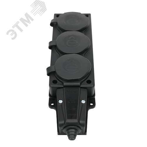 Колодка 3х розетка тройная 2К+З каучуковая        16А/250В IP44 Чёрная MultiSet - фото 2