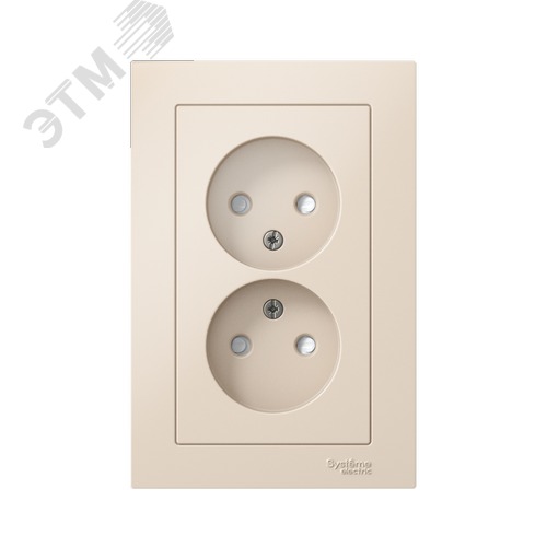 Розетка ATLASDESIGN двойная без заземления со шторками 16А в сборе бежевый - фото 2