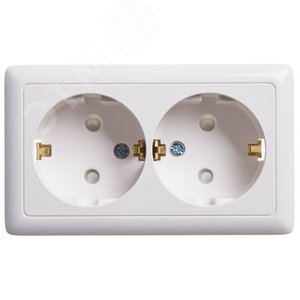 ХИТ открытой установки Розетка двойная с заземлением со шторками, 16А, белый - фото 1