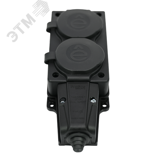Колодка 2х розетка двойная 2К+З каучуковая        16А/250В IP44 Чёрная MultiSet - фото 2