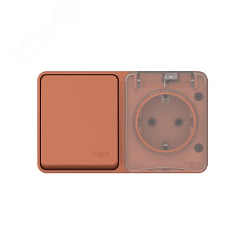 AtlasDesign PROFI IP54 О/У БЛОК: РОЗ. з/к со шт. 16А, ВЫКЛ.1-клав.10А, ТЕРРАКОТОВЫЙ - фото 2