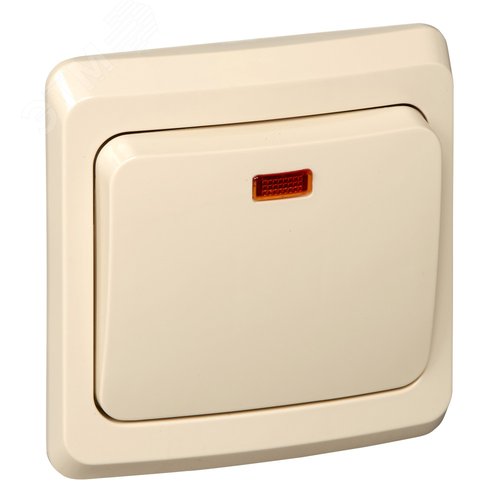 ЭТЮД Переключатель одноклавишный скрытый с индикацией бежевый - фото 1