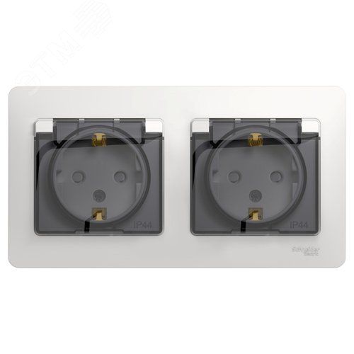 GLOSSA Розетка двойная с заземлением, со шторками, в сборе, IP44, белый - фото 1