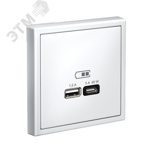 ARTGALLERY USB розетка A + тип-C 45Вт высокоскор.заряд. QC, PD, механизм, белый - фото 4