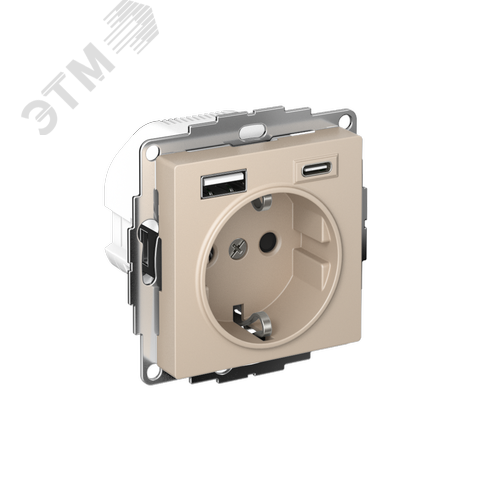 ATLASDESIGN РОЗЕТКА 16А c 2 USB A+C, 5В/2,4А/3,0А, 2х5В/1,5А, механизм, ПЕСОЧНЫЙ - фото 1