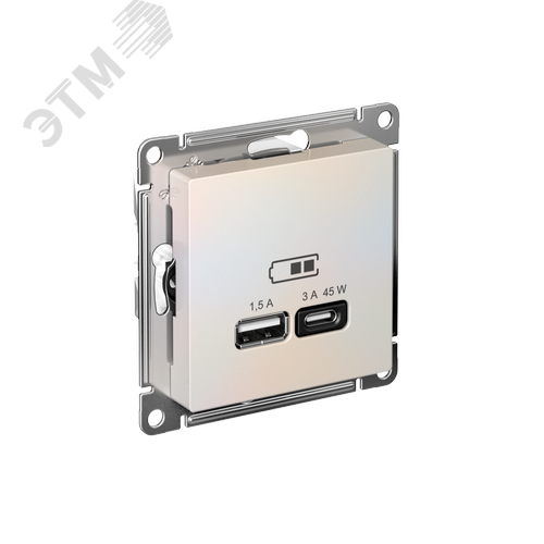 Изображение товара ATLASDESIGN USB РОЗЕТКА A + тип-C 45W высокоскор.заряд. QC,PD, механизм, ЖЕМЧУГ (шт)