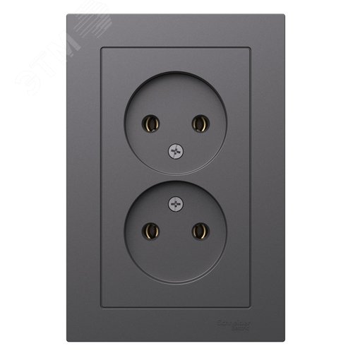 ATLASDESIGN РОЗЕТКА двойная без заземления,16А, в сборе, БАЗАЛЬТ - фото 2