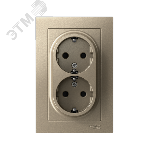 Розетка ATLASDESIGN двойная с заземлением со шторками 16А в сборе шампань - фото 2