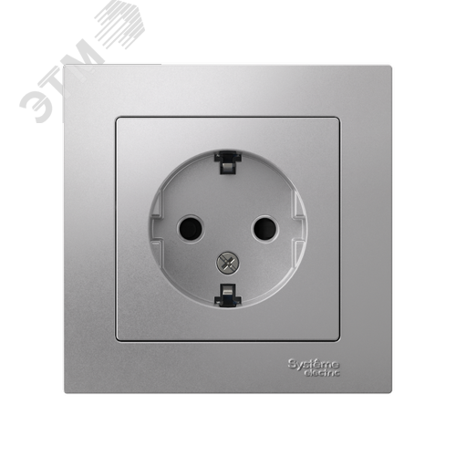 Розетка ATLASDESIGN с заземлением со шторками 16А в сборе алюминий - фото 2