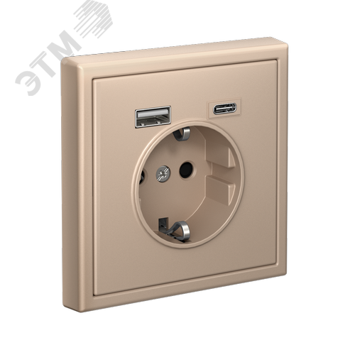 ARTGALLERY розетка 16А с 2 USB A+C, 5В/2,4А/3,0А, 2х5В/1,5А, механизм, песочный - фото 4