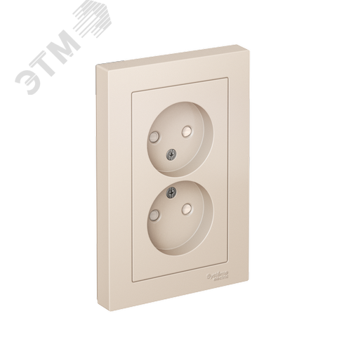 Розетка ATLASDESIGN двойная без заземления со шторками 16А в сборе бежевый - фото 1